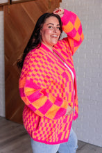 Load image into Gallery viewer, Noticed in Neon Checkered Cardigan in Pink and Orange
