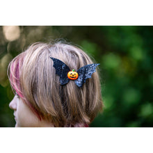 Load image into Gallery viewer, Julia Rose Halloween sequin hair bow, Sparkly Halloween hair bow close-up
