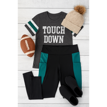 Load image into Gallery viewer, Julia Rose Gracie Green Panel Full Length Leggings women’s boutique leggings front view, Woman wearing Julia Rose Gracie leggings with green panel detail
