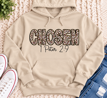 Load image into Gallery viewer, CHOSEN 1 Peter 2:9 leopard print Christian graphic apparel for women in red and beige
