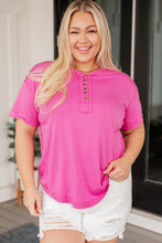 Load image into Gallery viewer, On A Whim Pink Raw Hem Henley Tee

