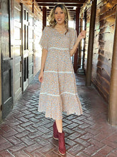 Load image into Gallery viewer, QUIET SATURDAY FLOWY SHORT SLEEVE LEOPARD TIERED MIDI DRESS
