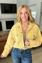 Load image into Gallery viewer, Cropped Hooded Denim Jacket in Mustard
