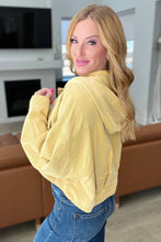 Load image into Gallery viewer, Cropped Hooded Denim Jacket in Mustard
