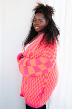 Load image into Gallery viewer, Noticed in Neon Checkered Cardigan in Pink and Orange
