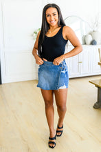 Load image into Gallery viewer, Sally Mid Rise Overlapping Distressed Denim Skort

