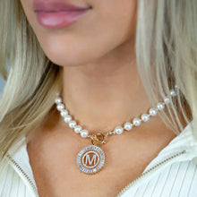 Load image into Gallery viewer, PREORDER: Pearl Chain Radiant Initial Necklace
